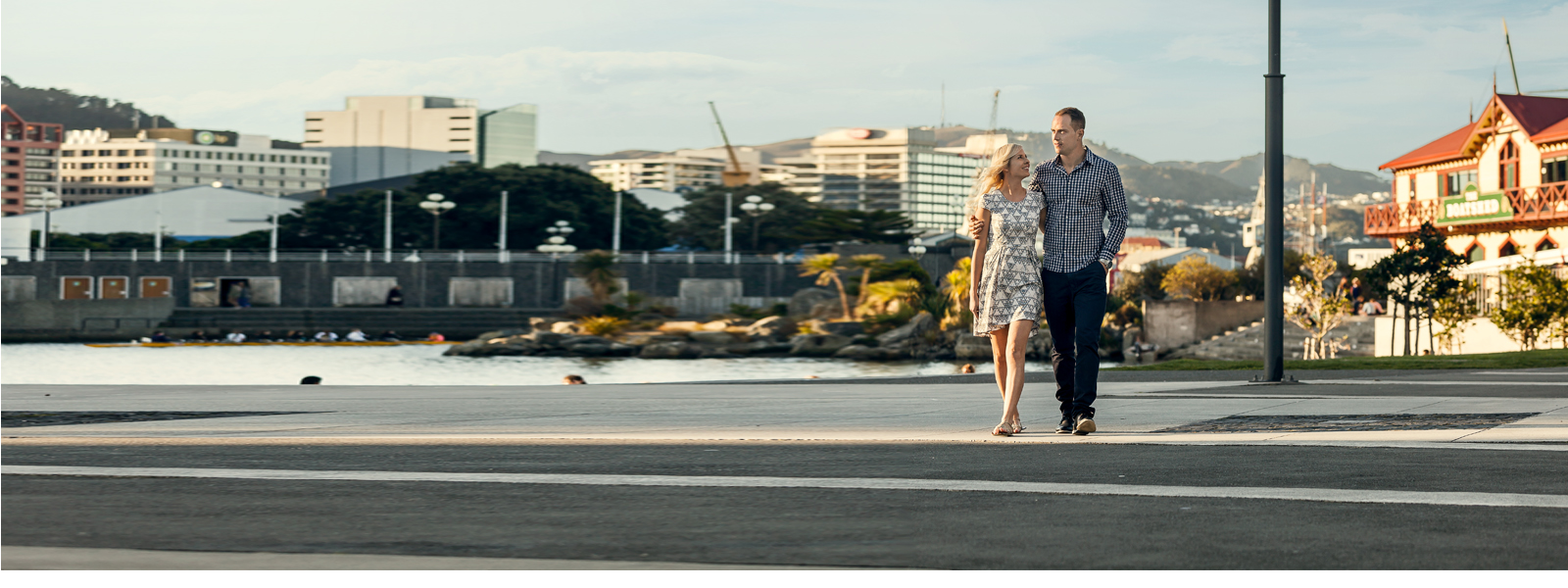 Man and woman walking in central Wellington